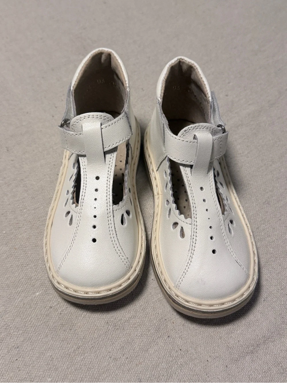 Kids White Leather Shoes with T-Strap